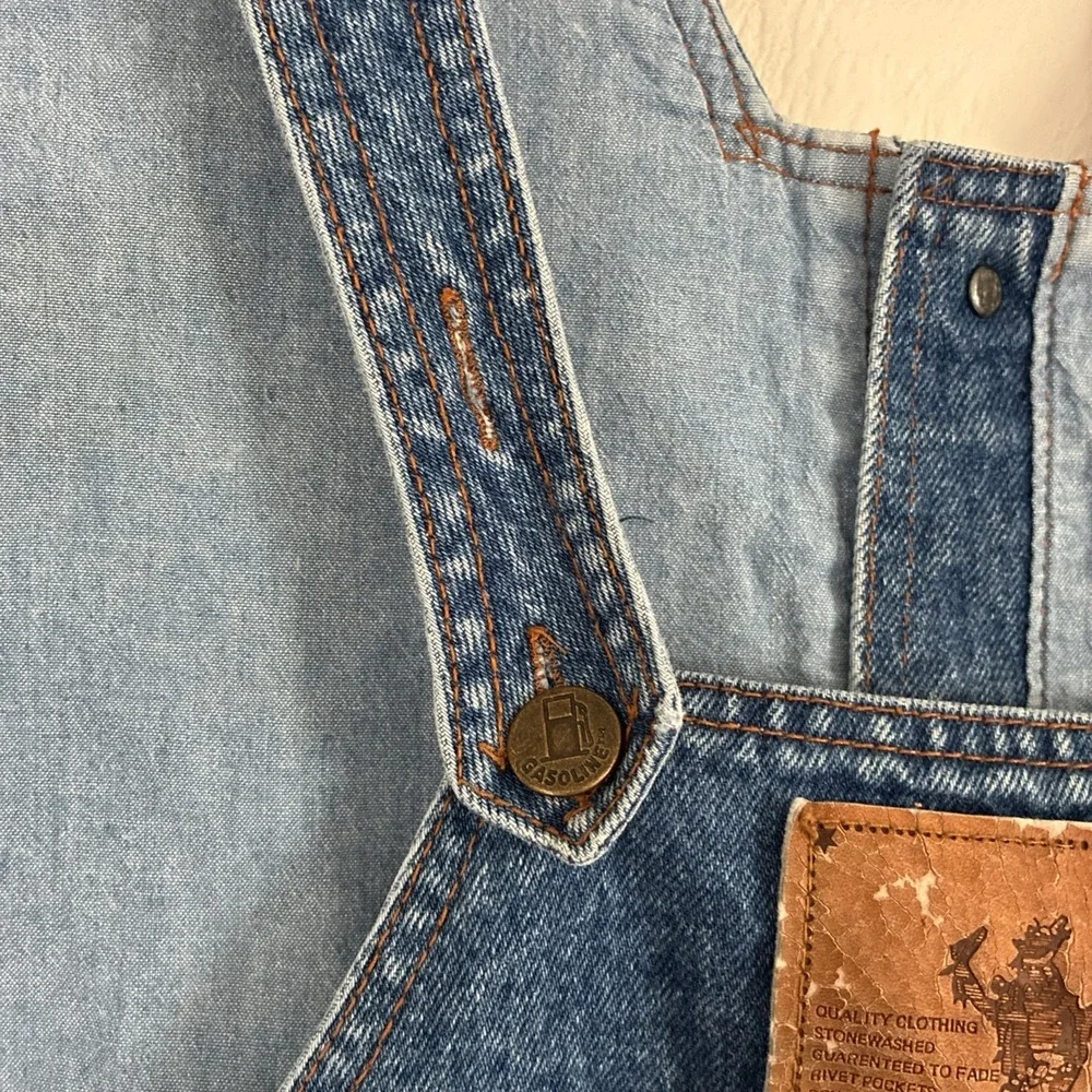 Vtg 80s Gasoline Jean Overalls Size Small Juniors Patches Denim  Boho Festival - Picture 4 of 14